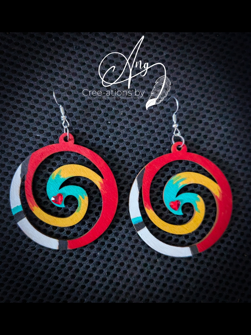 Native American Hand-painted Fire Colors Spiral Wooden Earrings